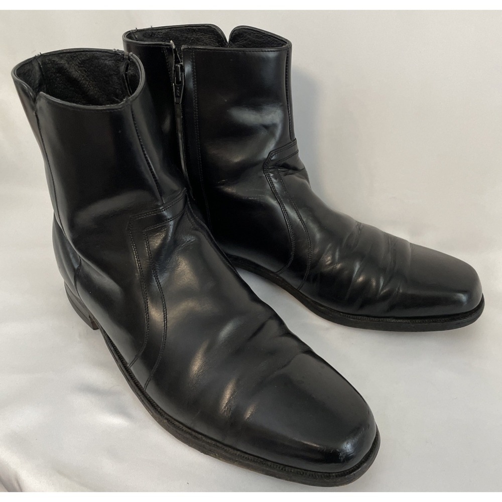 Vintage Florsheim Side Zip Beatle Boots Black Men's Hipster Calf Leather 13B USA